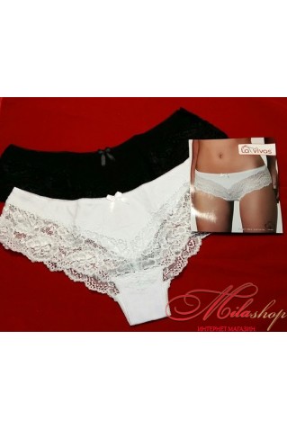 Трусики-шортики из хлопка и кружева La Vivas 20164