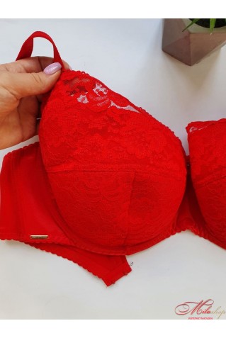 Кружевной бюстгальтер на тонком поролоне Lanny Mode 11730 красный чашка D