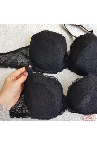 Кружевной черный бюстгальтер со съемной подушкой пуш-ап на чашку С Amour Secret ASP0003