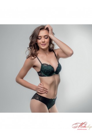Комплект с бюстгальтером пуш-ап и трусиками бразилианами Luna черно-зеленый