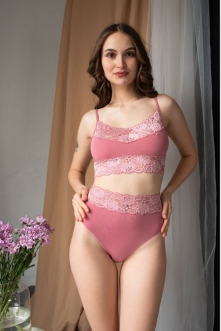 Высокие трусики слипы из хлопка и кружева Marsana 01-172