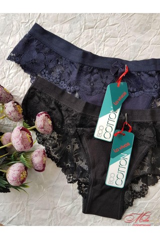 Трусики бразилиана из хлопка и кружева La Vivas 10157