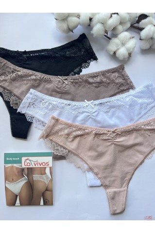 Трусики стрінги з бавовни та мережива La Vivas 10194