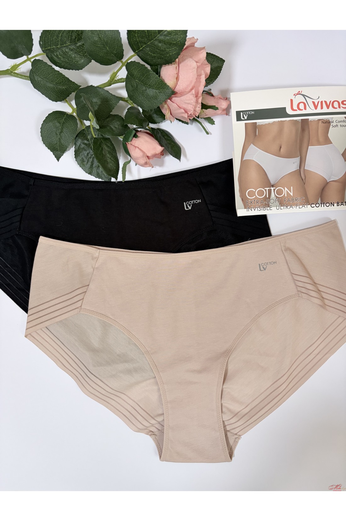 Трусики слипы из хлопка и полосочки из микросетки La Vivas 10214