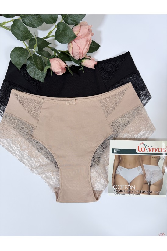 Трусики слипы из хлопка и кружева La Vivas 10230