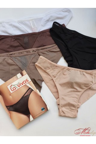 Ультратонкие трусики бразилиана из микрофибры с декором из сеточки La Vivas 20283