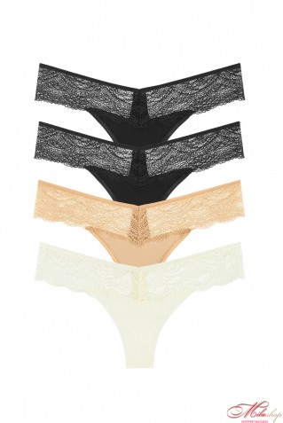 Комплект бавовняні трусики стрінги з мереживом 4шт Obrana (Anabel Arto) 204-11