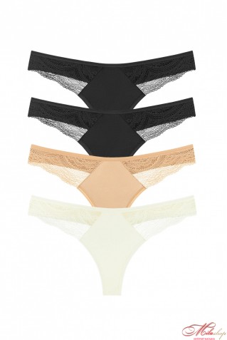 Копмлект бавовняні трусики стрінги з мереживом 4шт Obrana (Anabel Arto) 204-12
