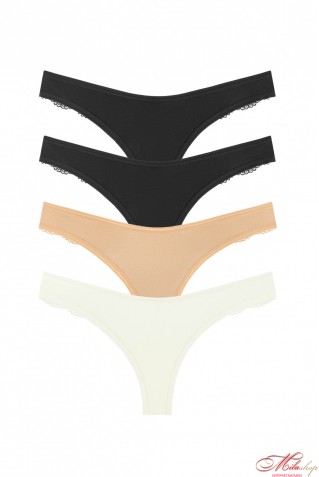 Комплект бавовняні стрінги з мереживом 4шт Obrana (Anabel Arto) 204-15