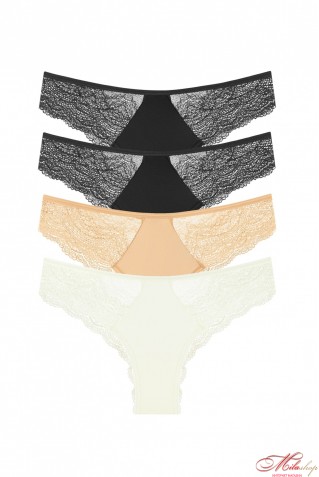 Комплект бавовняні трусики бразиліана з мереживом 4шт Obrana (Anabel Arto) 204-22