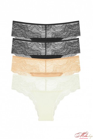 Комплект бавовняні трусики бразиліана з мереживом 4шт Obrana (Anabel Arto) 204-24