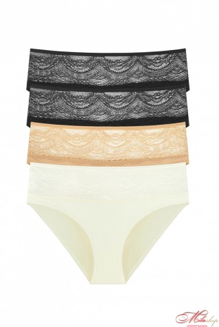Комплект бавовняні високі трусики сліпи з мереживним поясом 4шт Obrana (Anabel Arto) 204-31