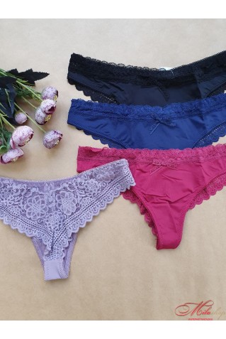 Трусики-бразилиана из микрофибры с кружевом Annajolly 60229