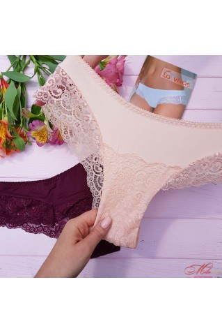 Трусики бразилиана из микрофибры и кружева La Vivas 10137