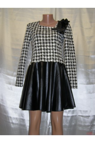 Стильное платье с кожаной юбкой Fashion 2056