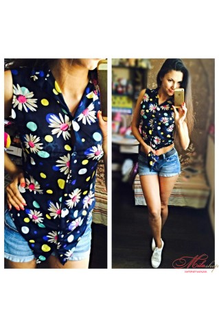 Шифоновая блуза с ромашками Fashion 2035