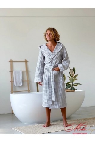 Вафельный мужской халат с капюшоном COSY 901