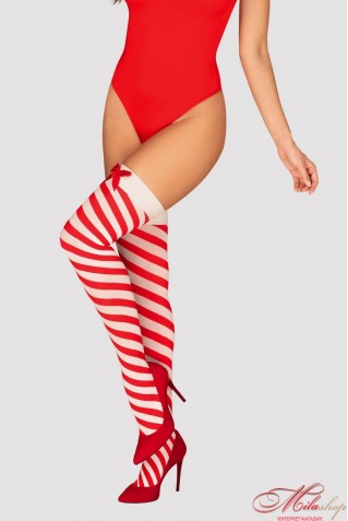 Чулки в полоску Obsessive Kissmas.